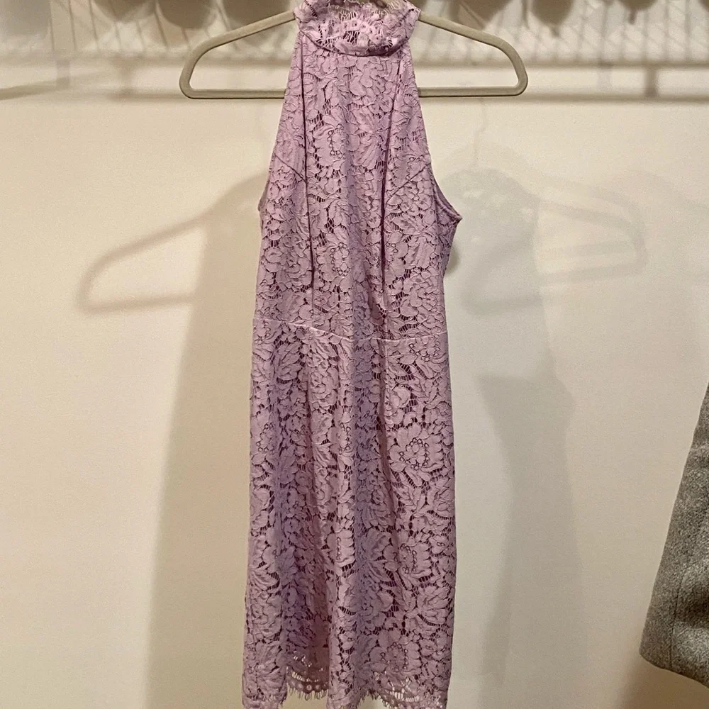 BB Dakota Cara High Neck Lace Cocktail Dress In Lavender - Picture 5 of 9